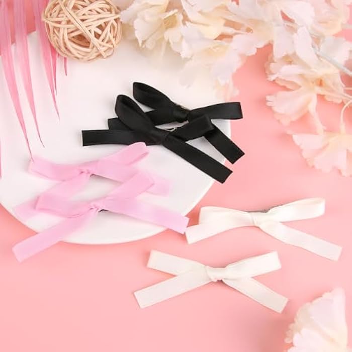 QOCO 6pcs Cute Bow Hair Clips Solid Color Kawaii Bowknot Tassel Ribbon Hair Kawaii Clips Bow Hair Kawaii Clips Long Tail Hair Kawaii Bow Barrettes for Women Girls(Pink White Black) - Image 5
